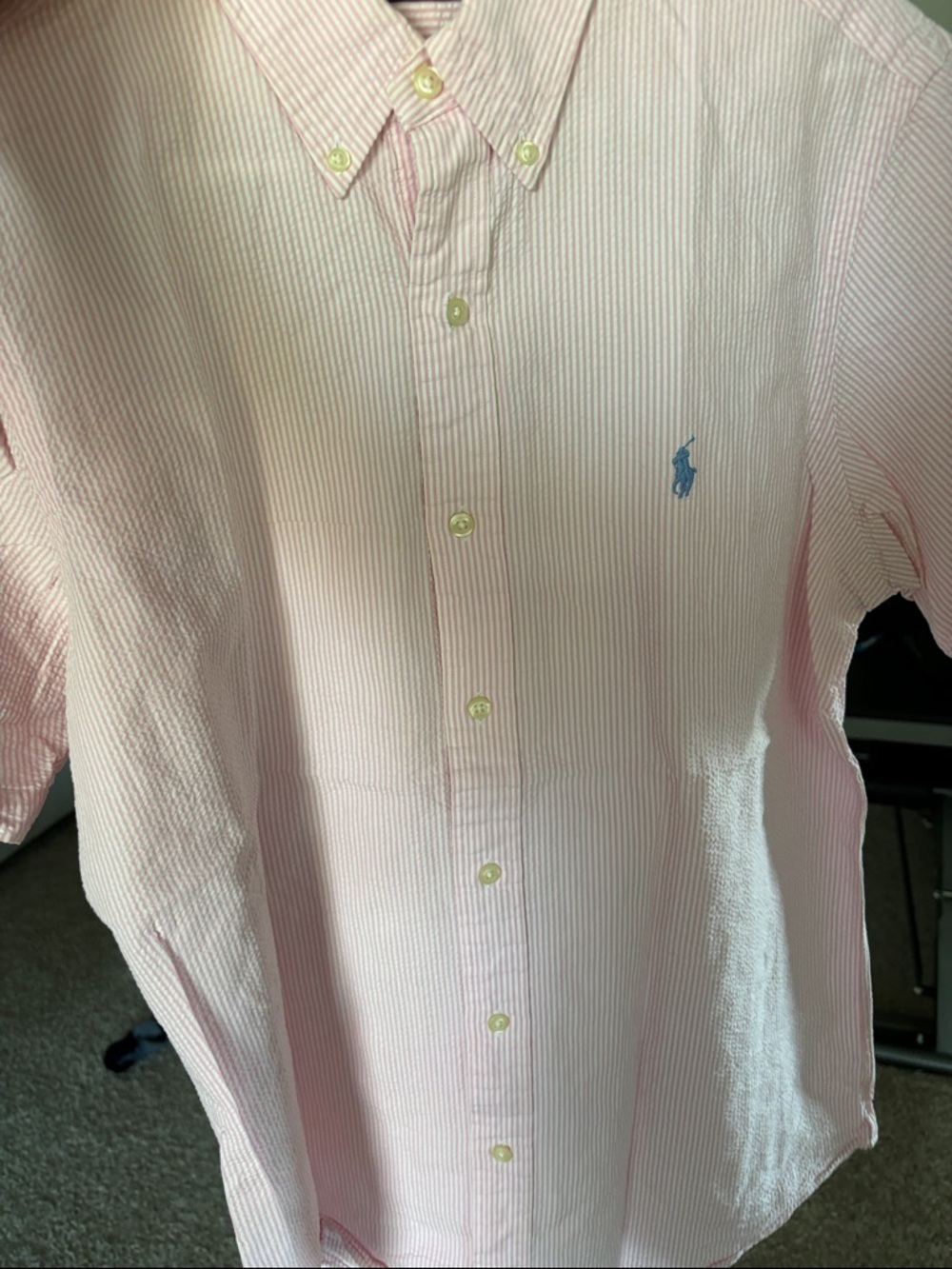 Ralph Lauren Pink Short-Sleeve Button-Down seersucker Shirt - Picture 3 of 5